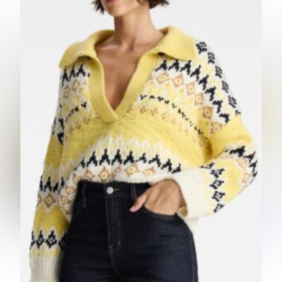A.L.C Landry Sweater Fare Isle Cropped Johnny Collar Sweater XS Merino Wool - Picture 10 of 13
